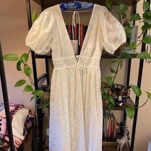 Morning Lavender white lace midi dress